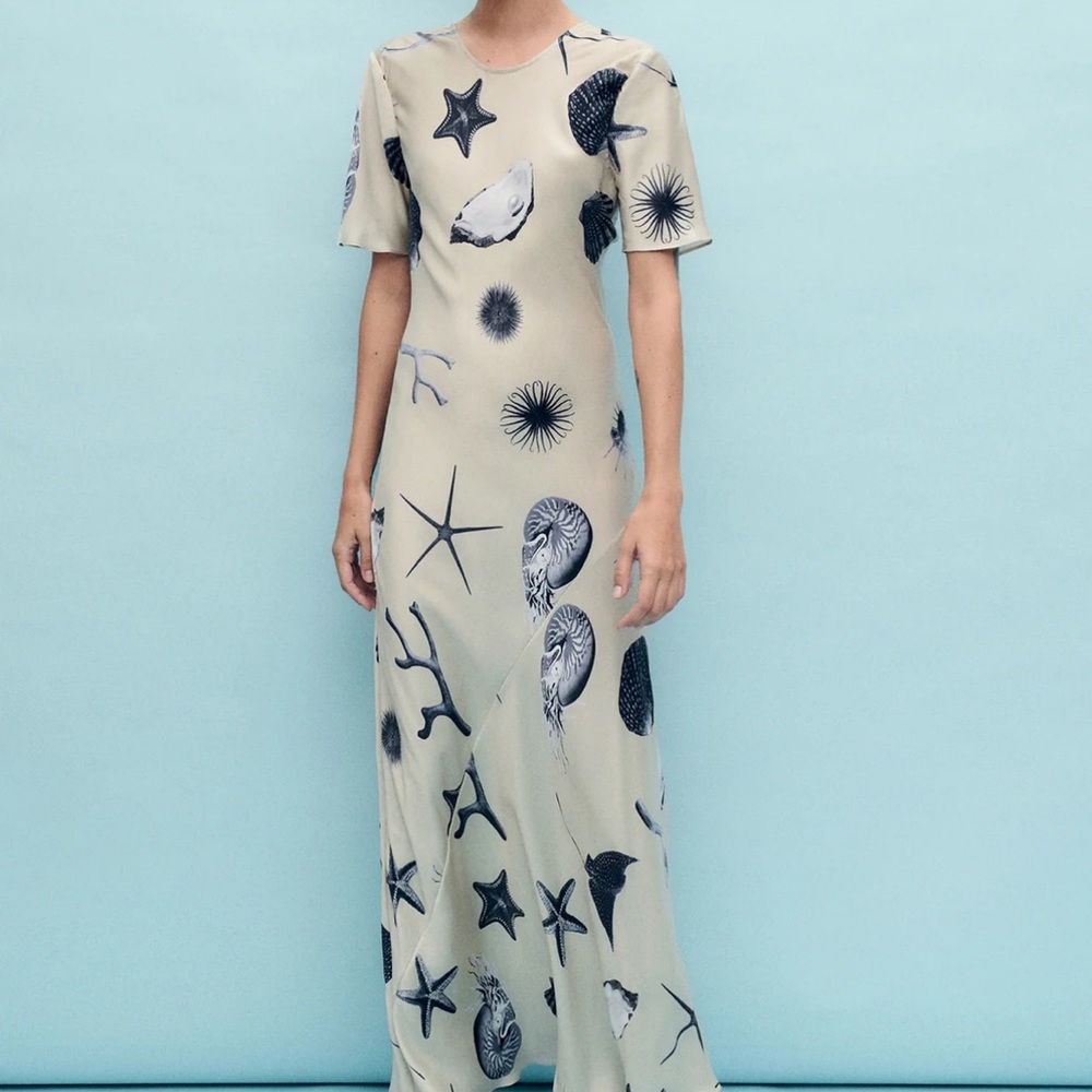 Silk Laundry Short Sleeve Bias Dress Seashells